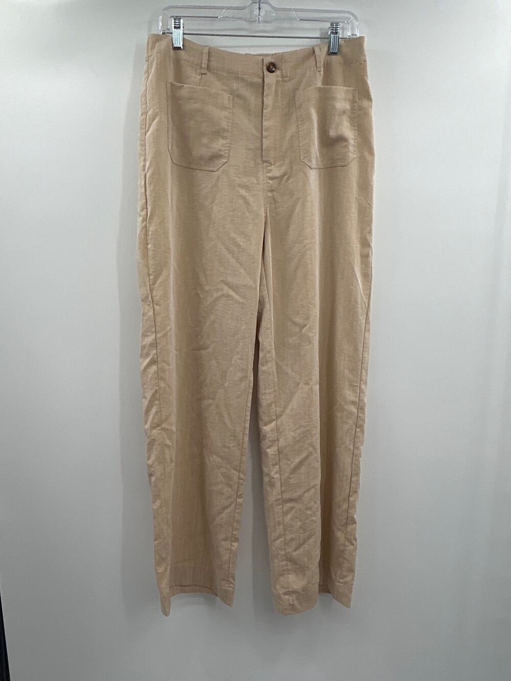 Halara Wide Straight Leg Pants Size L Tall Beige Tan Sailor Casual Minimalist